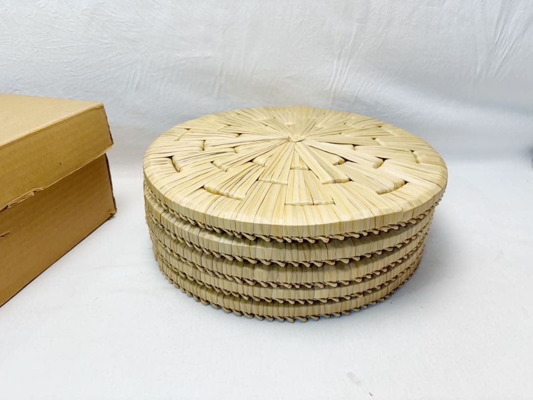 ほぼ未使用 茶道具 露地道具 円座 5客揃 藁竹 露地道具 敷物 点茶盤 紙箱