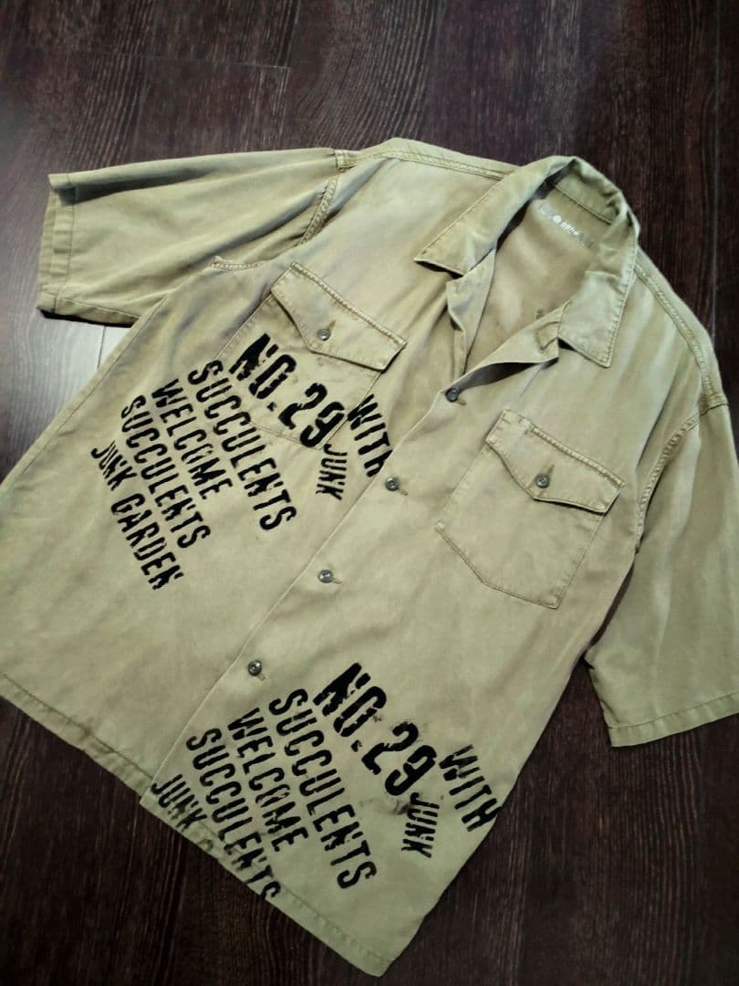 ★ミリタリー 英字 ヴンテージ風 ペイント カーキ ARMY 男前 シャツ★