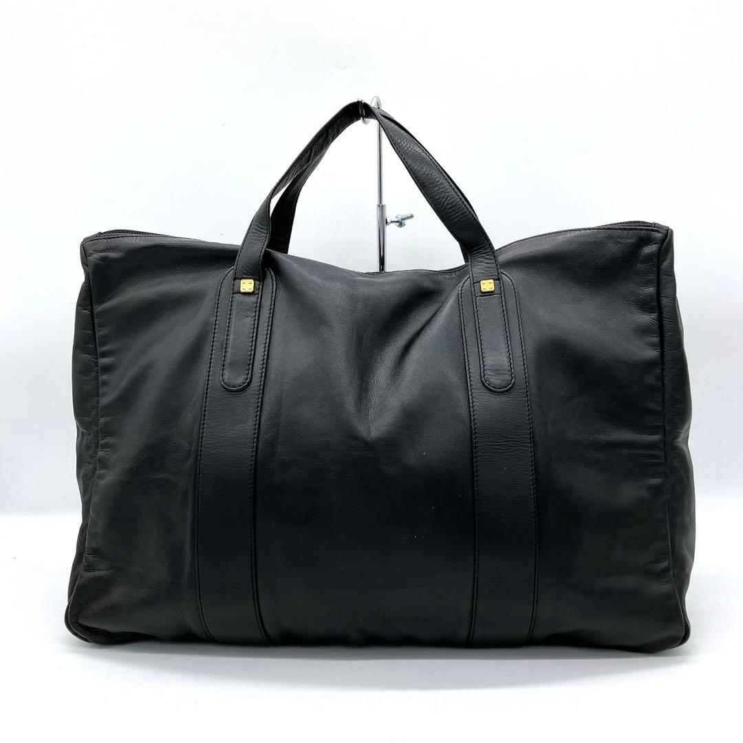 【LOEWE】ボストンバッグ　アナグラム型押し　柔らかレザー　ブラック　南京錠