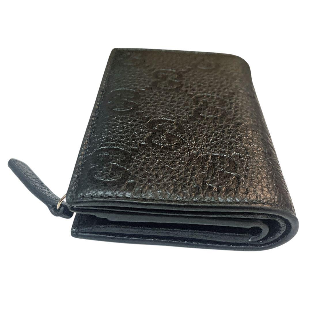 【極美品】GUCCI 2つ折り財布 GGエンブレム スモールウォレット ブラック