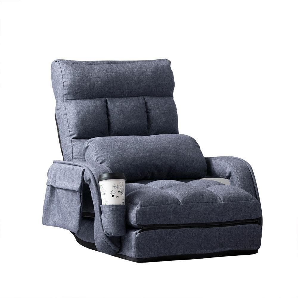 座椅子リクライニング14段ギア リクライニングチェアーコンパクト【ダークブルー】