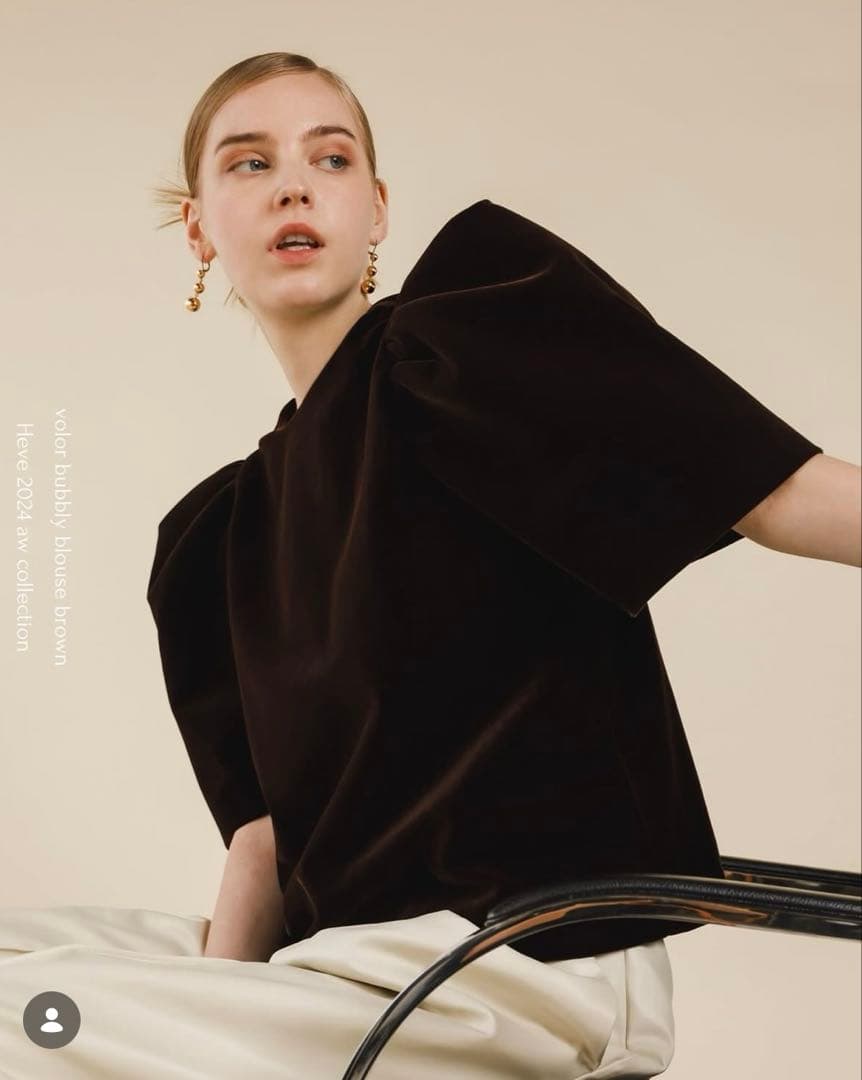 Heve バブリーブラウス　ベロアトップス ブラウン