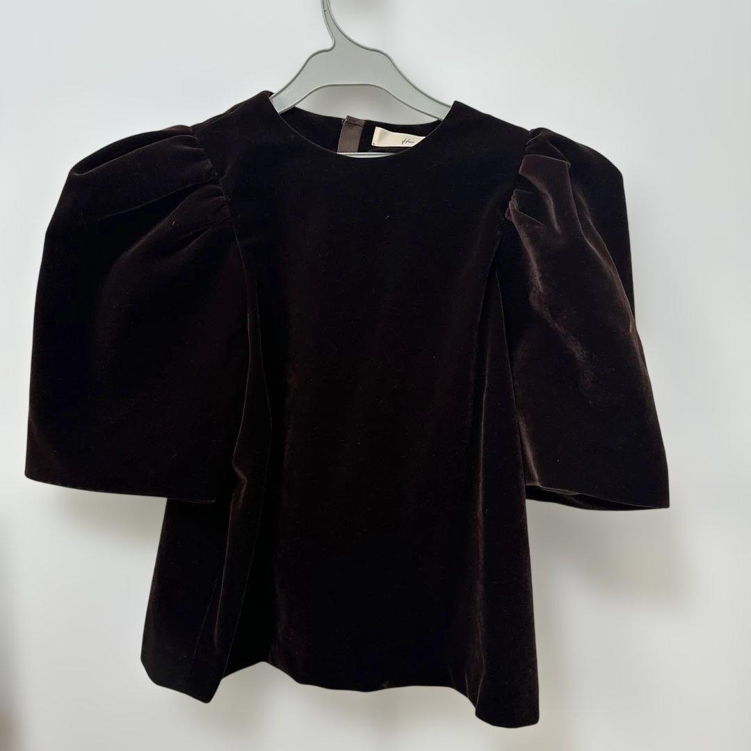 Heve バブリーブラウス　ベロアトップス ブラウン