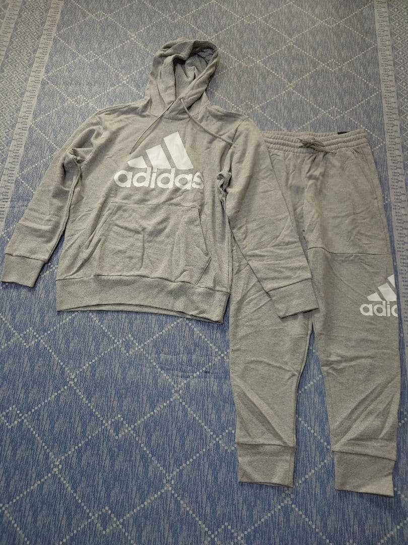 adidas グレー フード付きジャージ上下セット XL
