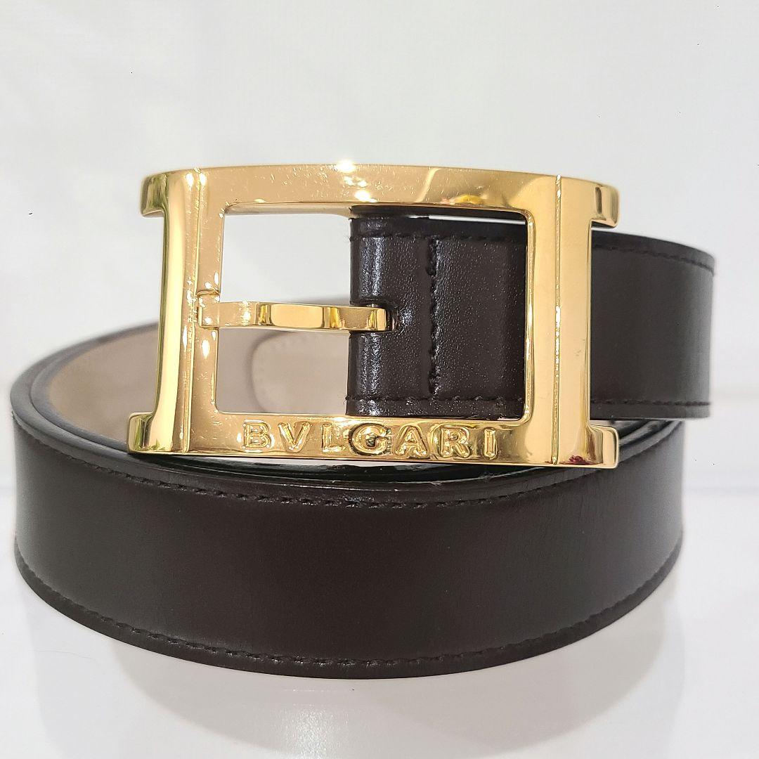 【サンマ】BVLGARI ブルガリ ベルト ゴールド ロゴ刻印 レザー 茶