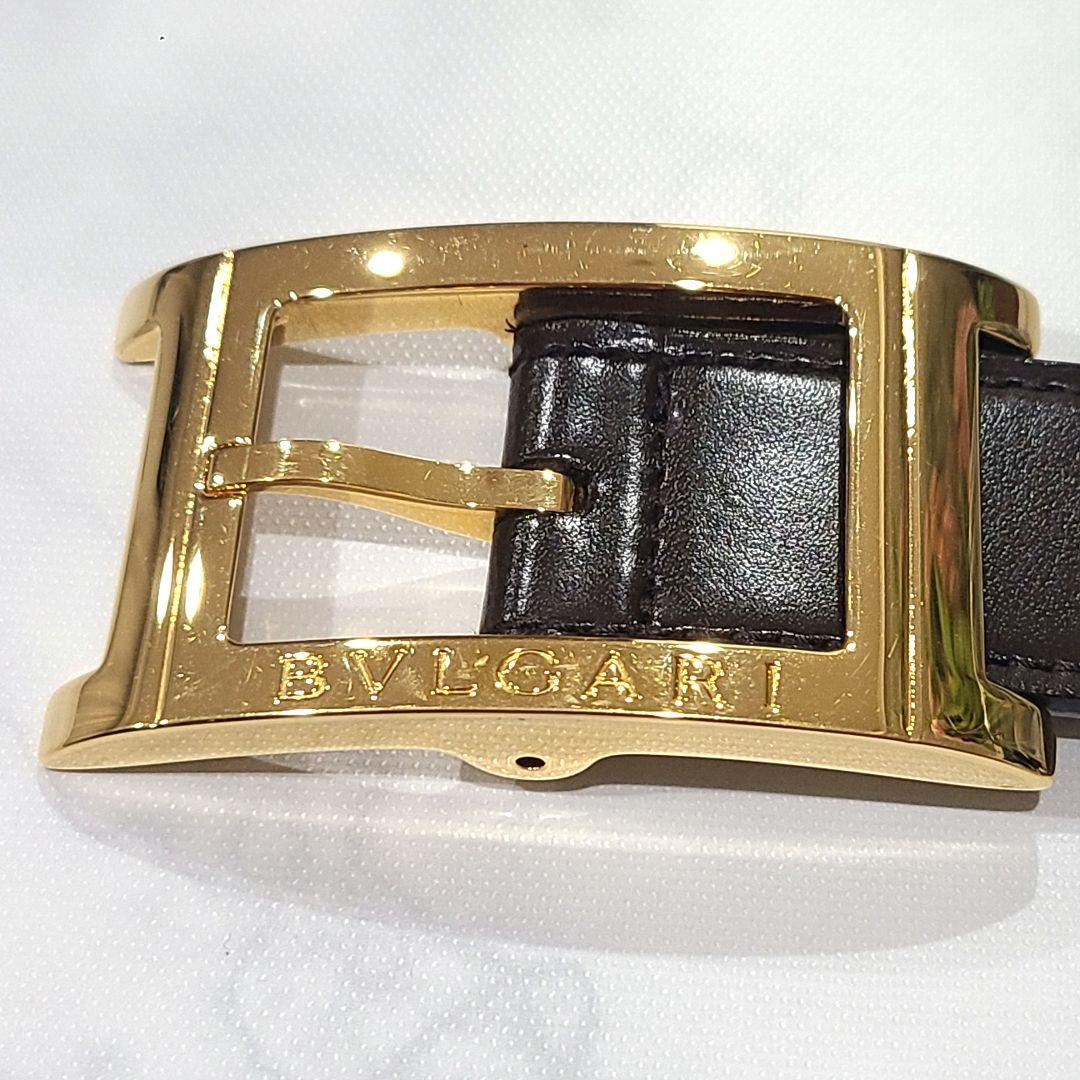 【サンマ】BVLGARI ブルガリ ベルト ゴールド ロゴ刻印 レザー 茶