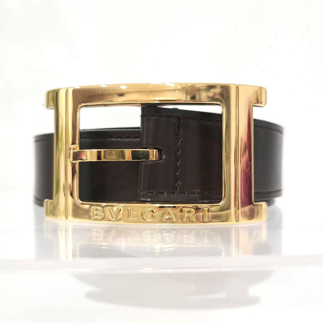 【サンマ】BVLGARI ブルガリ ベルト ゴールド ロゴ刻印 レザー 茶