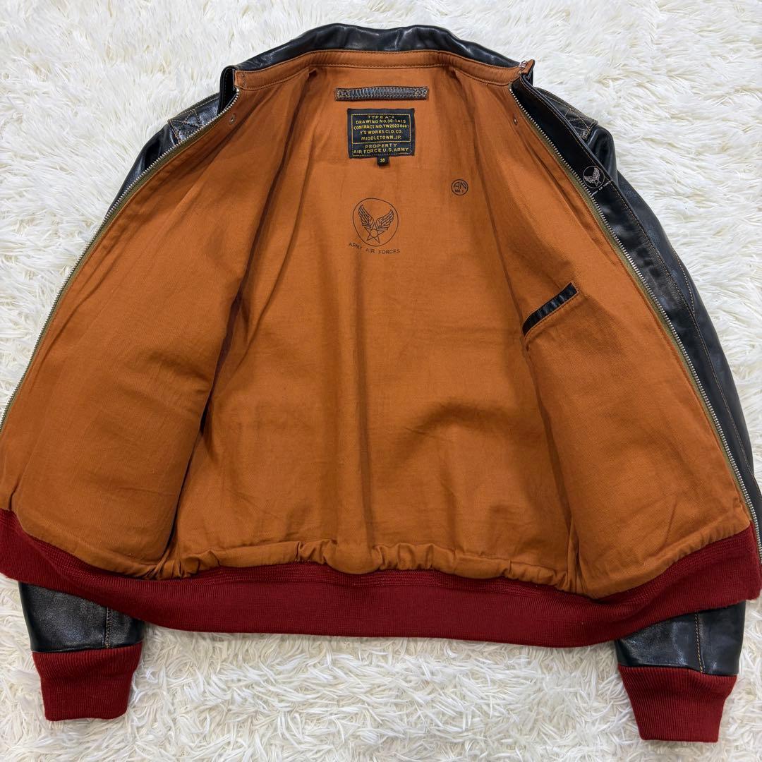 【美品】Y’s WORKS ホースハイド A-2 レザージャケット 赤リブ 38