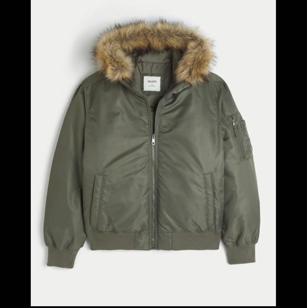 Hollister フェイクファー トリム ジップアップ ボンバージャケット