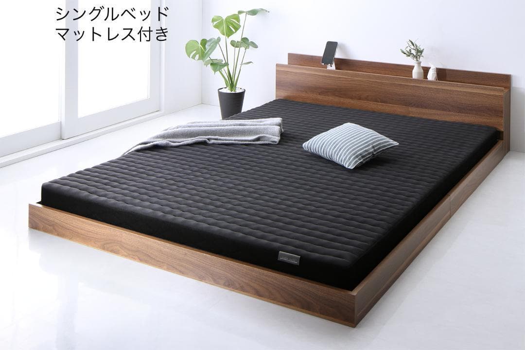 新品 送料込 シングルベッド マットレス付 棚 コンセント付 WB