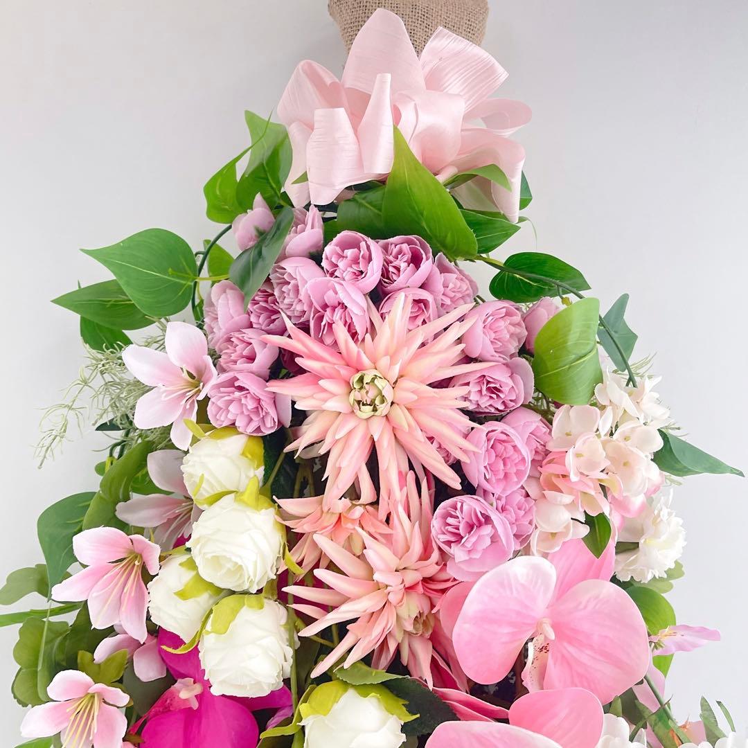 胡蝶蘭 春色スワッグ 特大｜ピンクの春リース 光触媒フラワー 春飾り