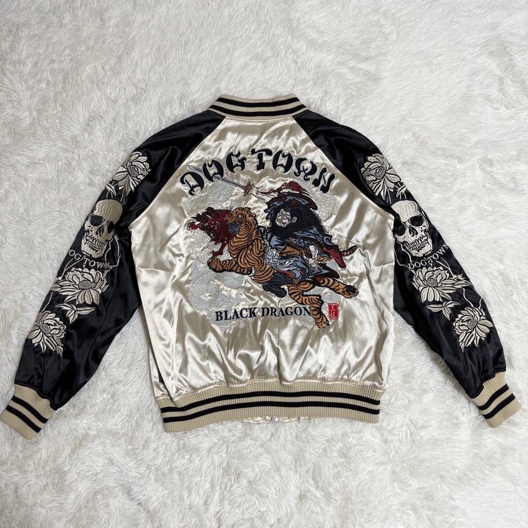 【入手困難】 DOG TOWN スカジャン 黒龍 髑髏 侍 全面刺繍 金 M