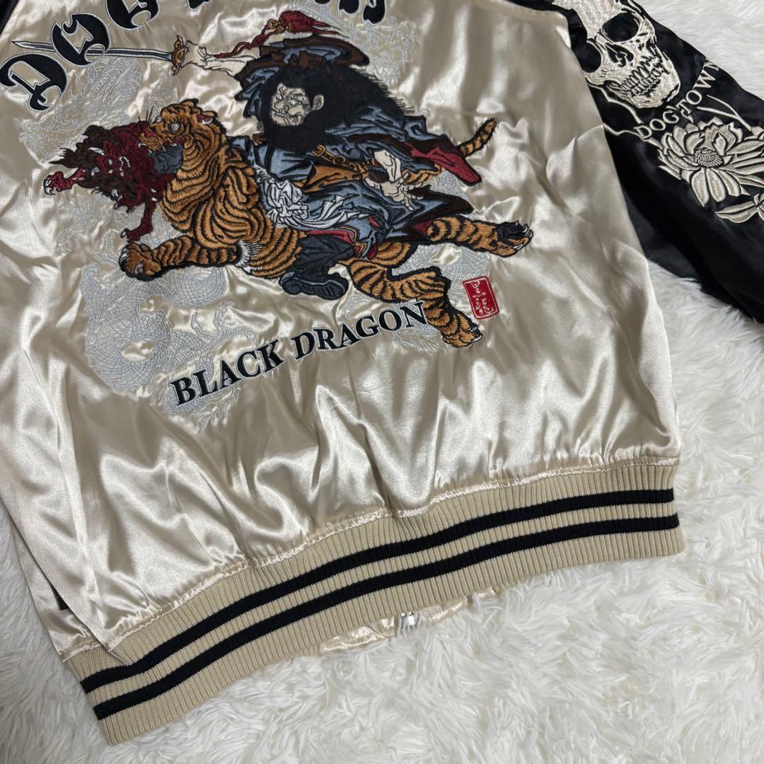 【入手困難】 DOG TOWN スカジャン 黒龍 髑髏 侍 全面刺繍 金 M