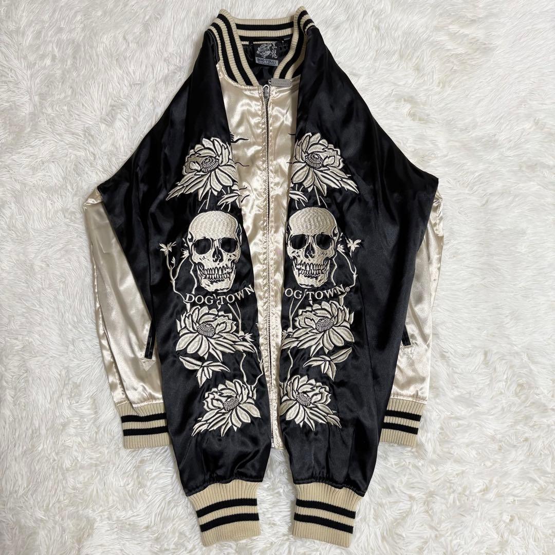 【入手困難】 DOG TOWN スカジャン 黒龍 髑髏 侍 全面刺繍 金 M