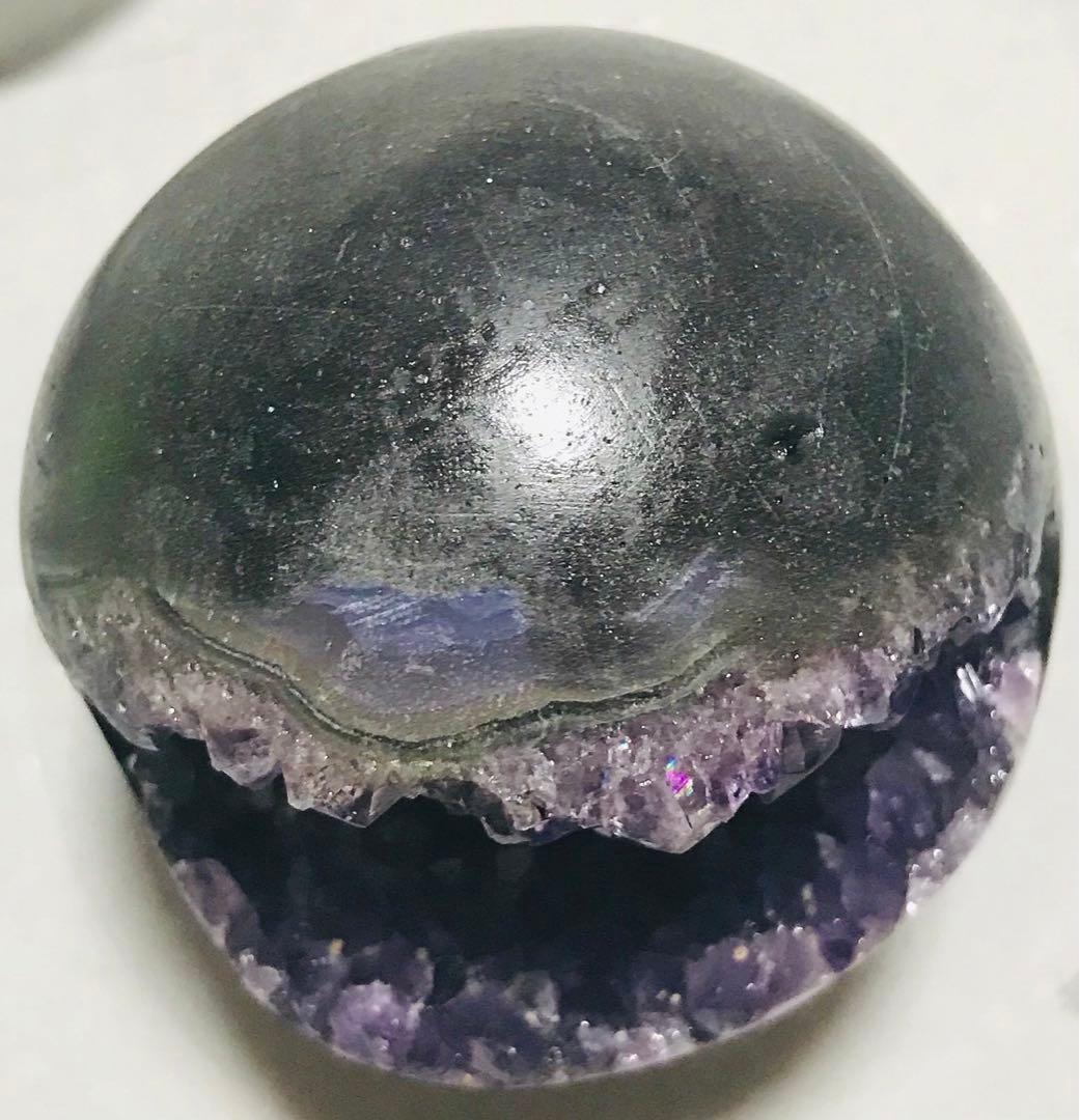 希少　天然石　ウルグアイ産　アメジスト　笑口　ドーム　天使の指紋多数　虹あり