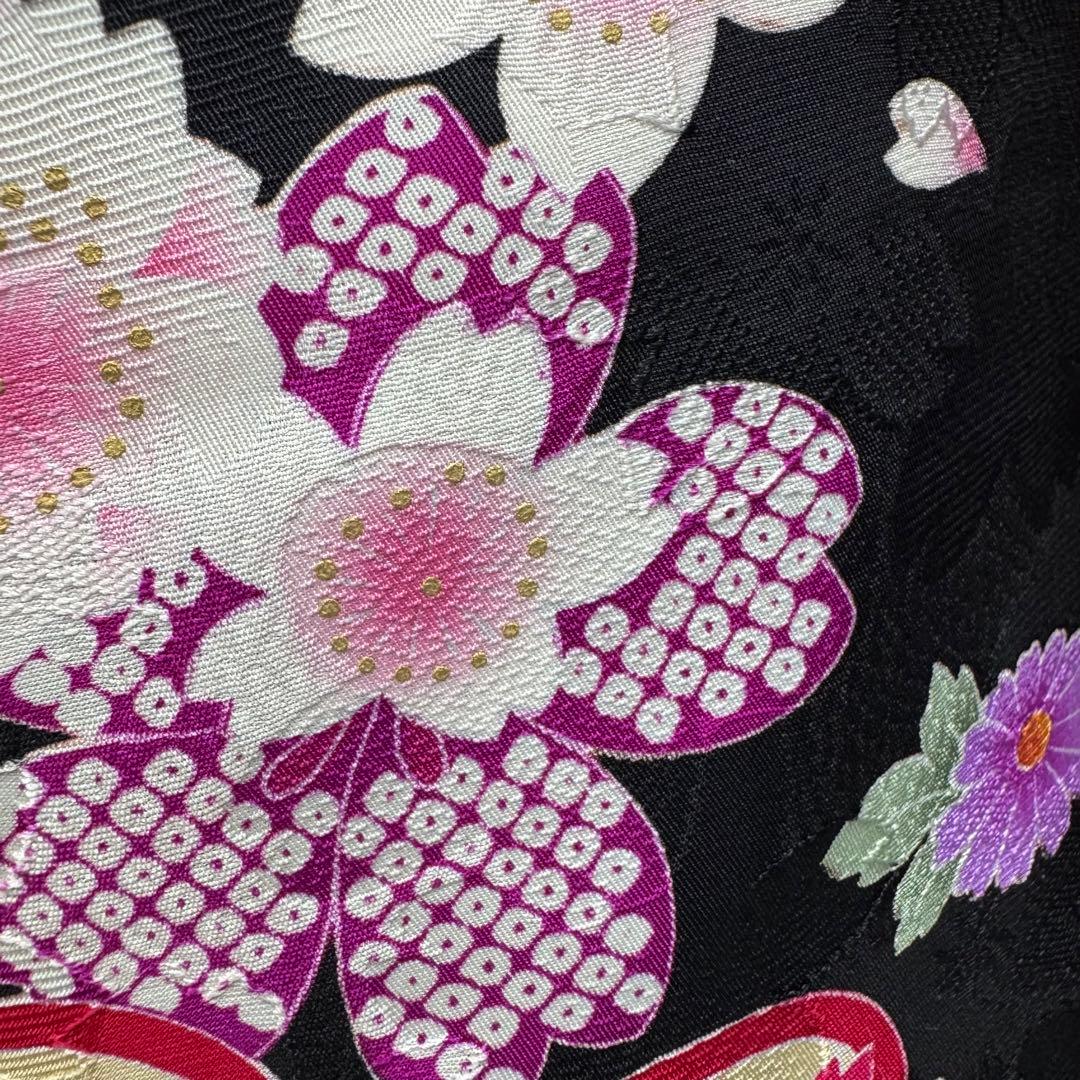 逸品 振袖7点フルセット 金駒刺繍 成人式 謝恩会　卒業式　黒地　ピンク