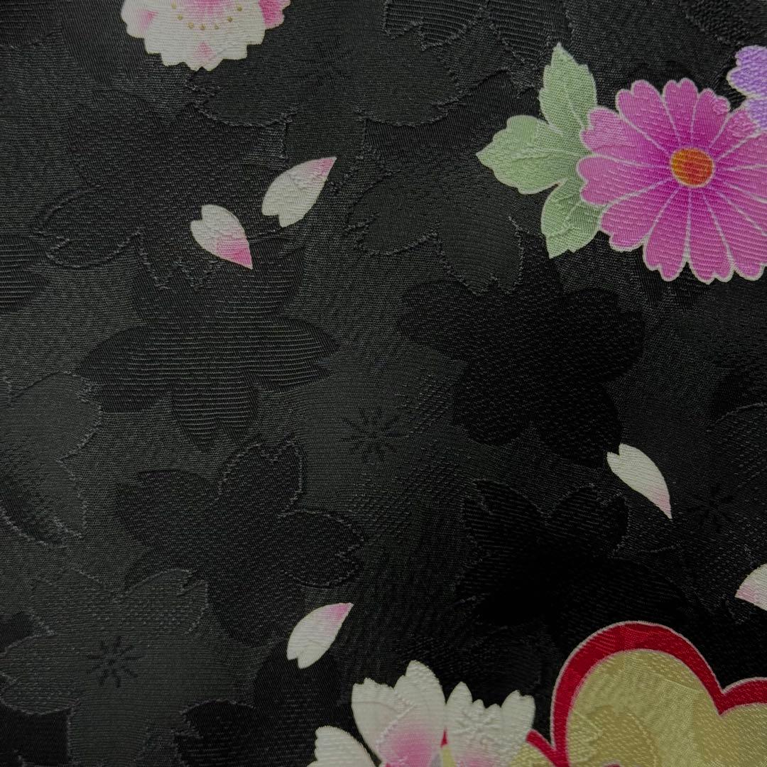 逸品 振袖7点フルセット 金駒刺繍 成人式 謝恩会　卒業式　黒地　ピンク