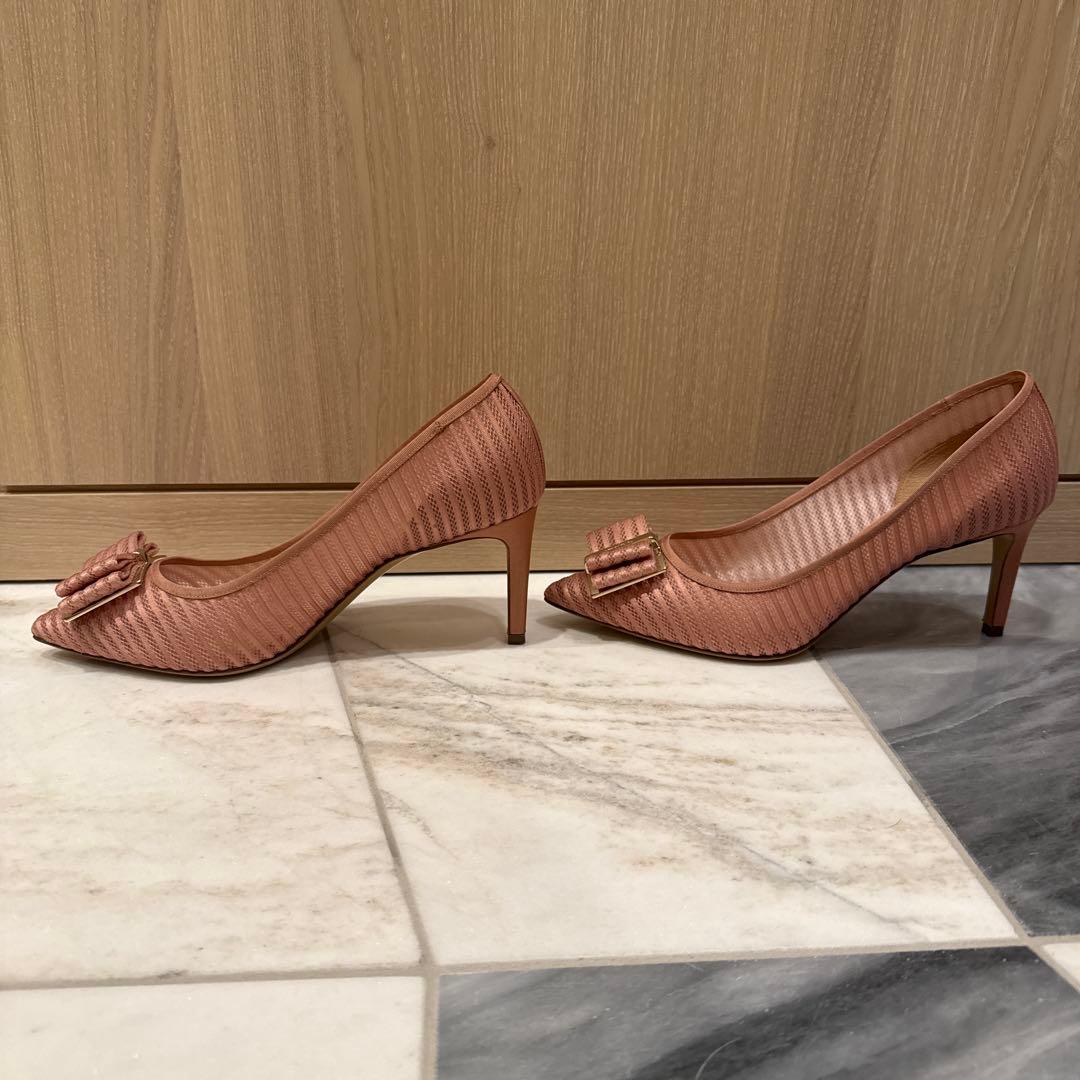 【美品】フェラガモ エレガントピンクリボンハイヒール7.5cm　サイズ7