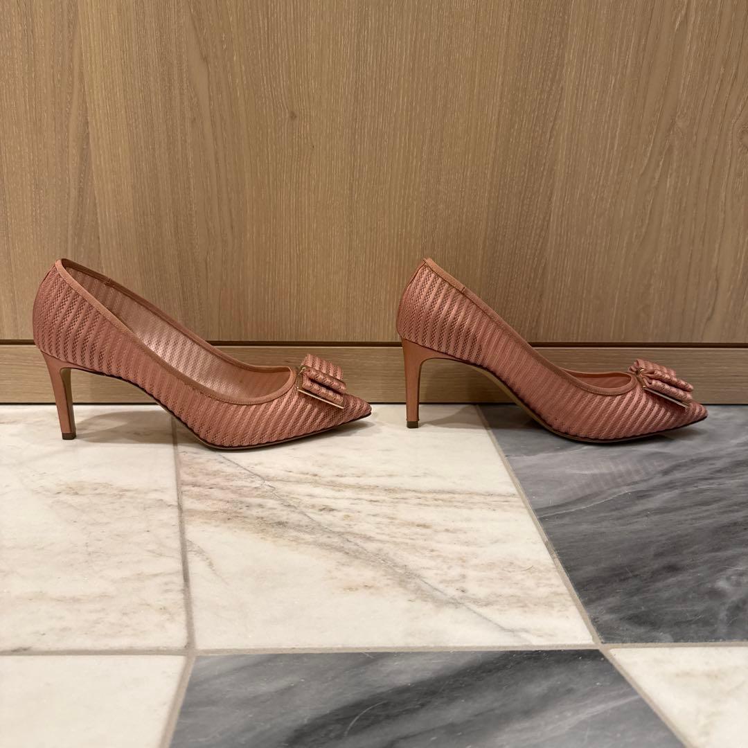 【美品】フェラガモ エレガントピンクリボンハイヒール7.5cm　サイズ7