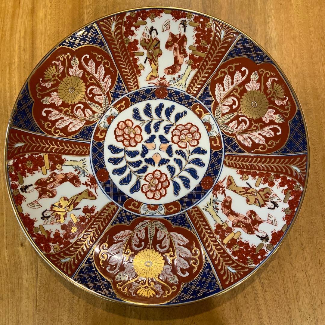 有田焼 秀峰 額皿 大皿 飾皿 金襴手 金彩 古伊万里絵付遊女図 10寸
