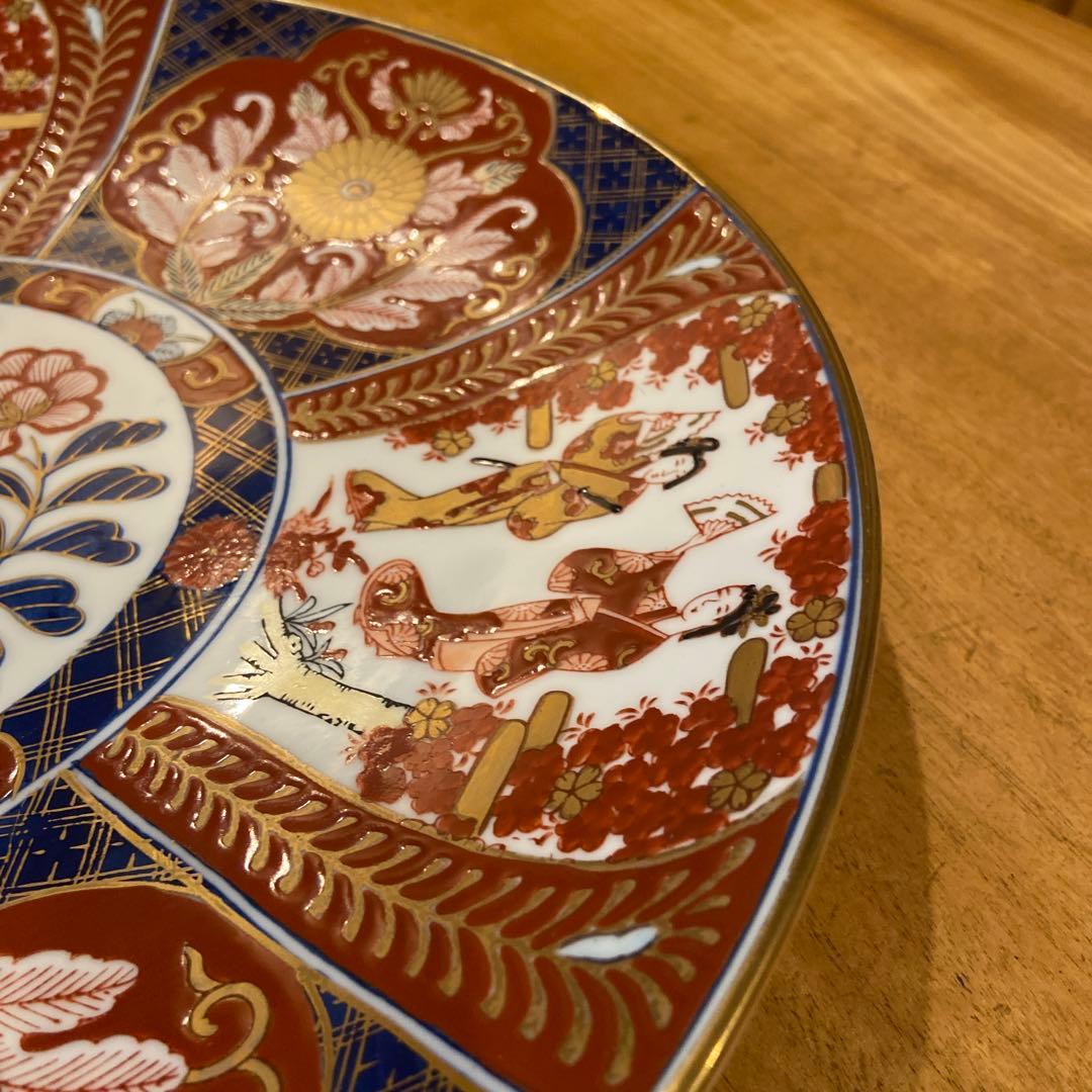 有田焼 秀峰 額皿 大皿 飾皿 金襴手 金彩 古伊万里絵付遊女図 10寸