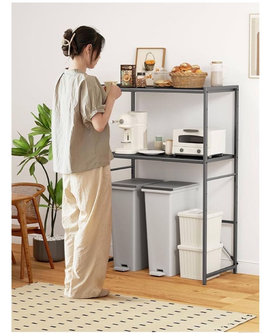 【幅伸縮可・上下調整可】ゴミ箱上ラック TKUIN 電子レンジラック レンジ台