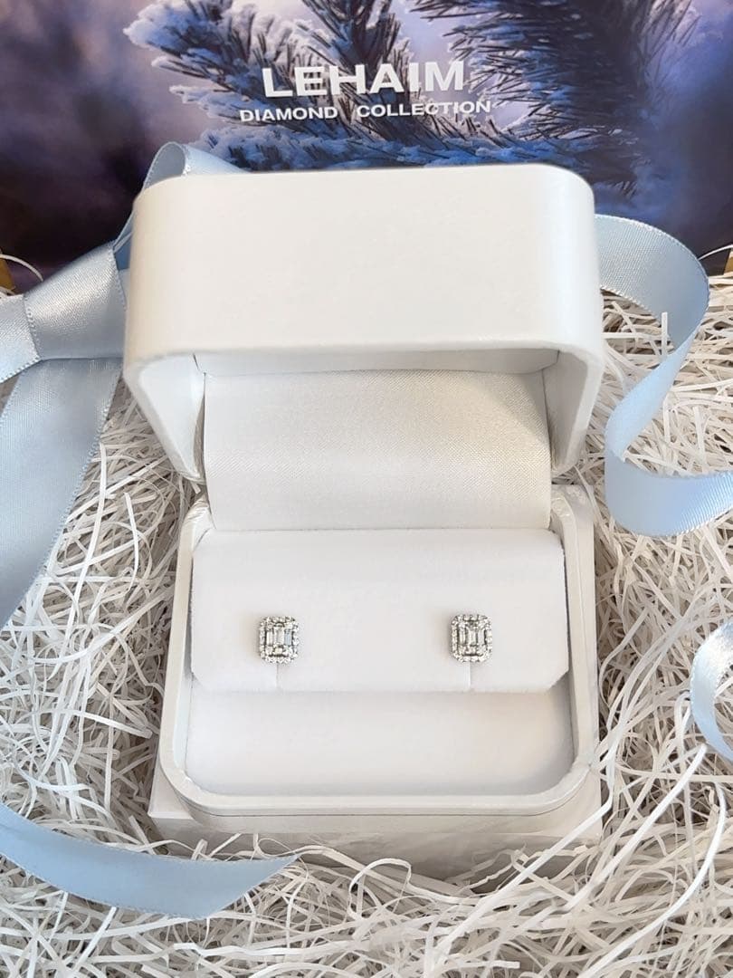 新品✨バケットカットダイヤモンドピアス 0.3×0.3ct Pt900 レハイム