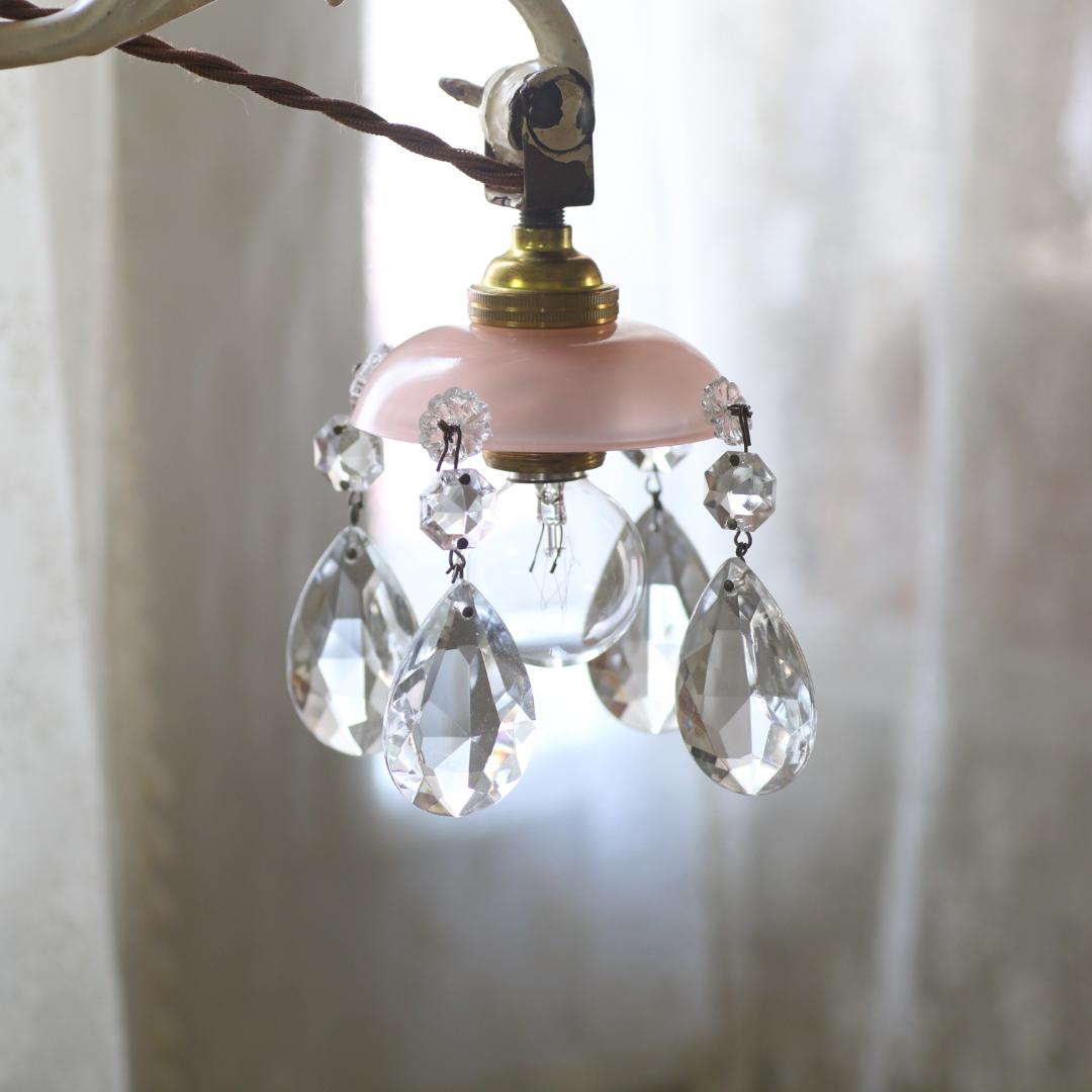 フランスアンティーク　ピンクオパリンガラス　ミニシェード/ランプシャンデリア