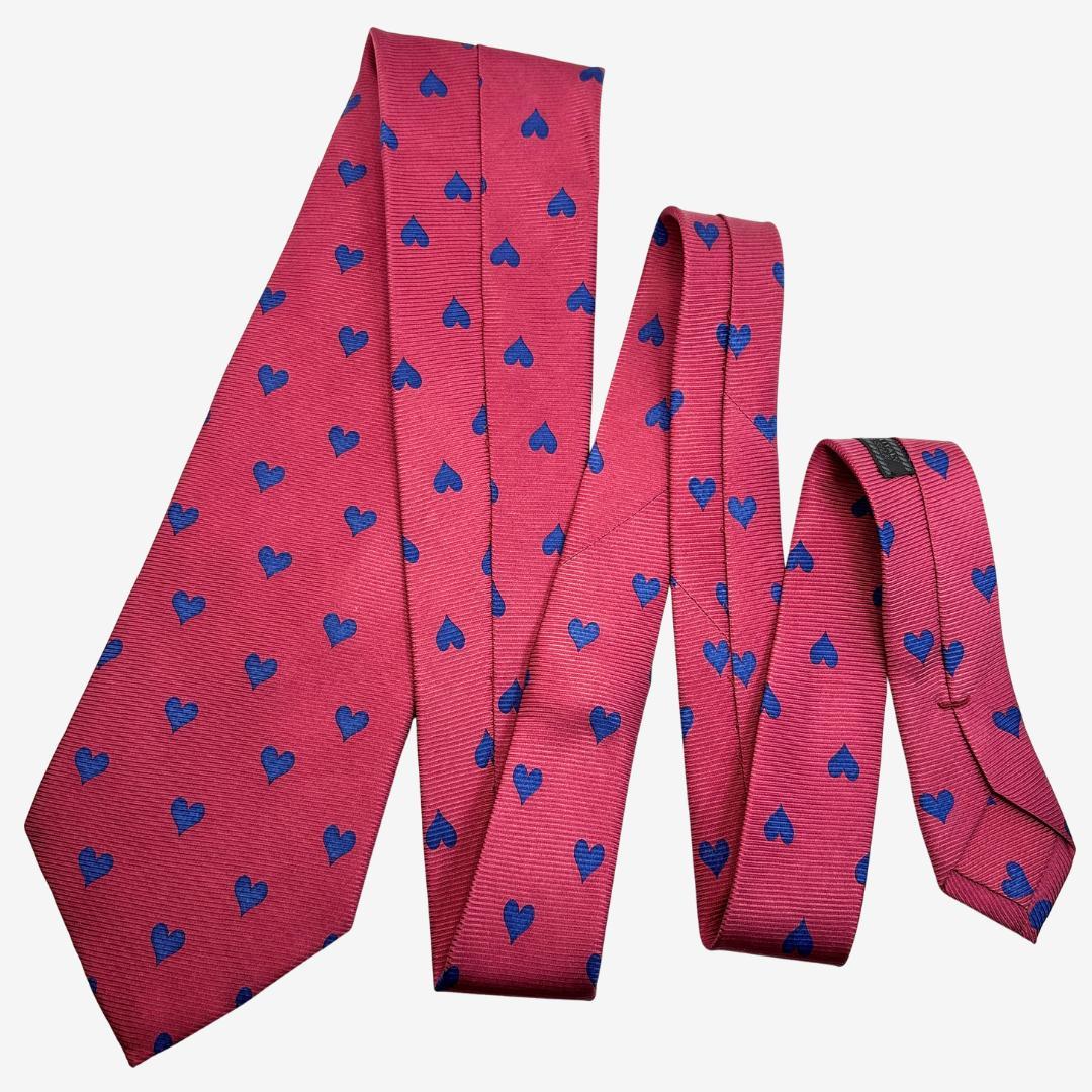 PRADA シルクネクタイ ハート柄 ピンク