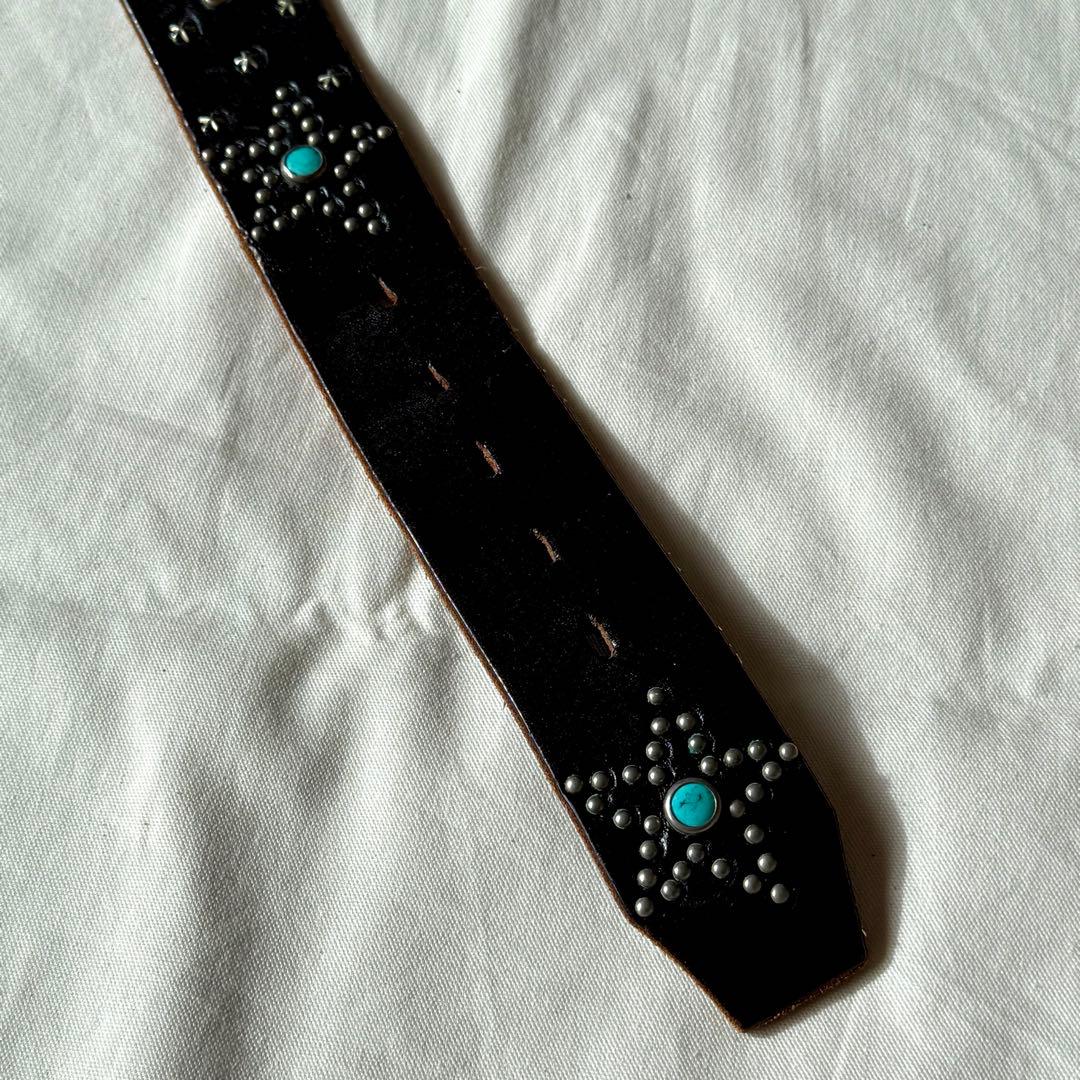 【34】美品 HTC レアPEACE 濃茶 スタッズベルト ターコイズ USA製