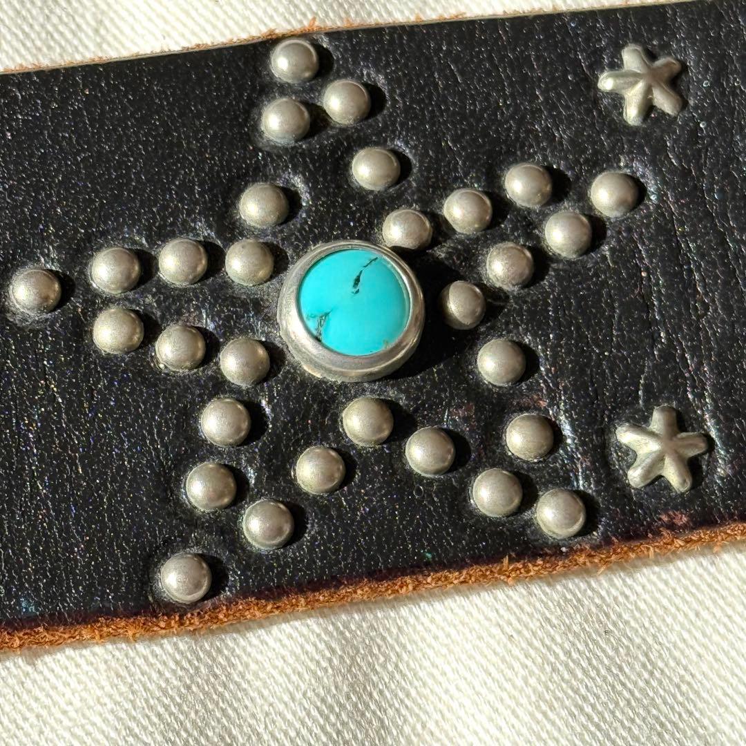 【34】美品 HTC レアPEACE 濃茶 スタッズベルト ターコイズ USA製