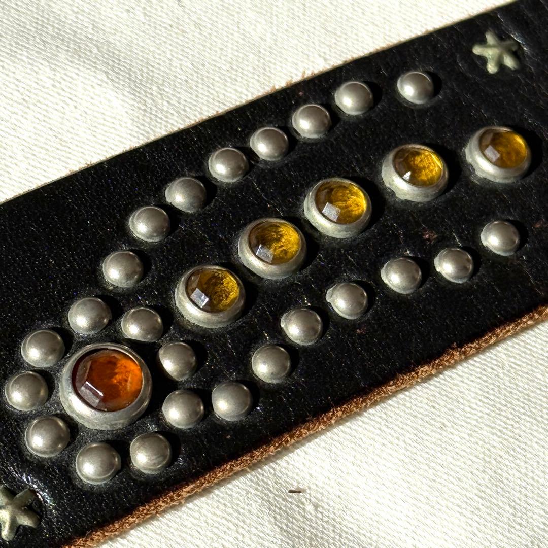 【34】美品 HTC レアPEACE 濃茶 スタッズベルト ターコイズ USA製