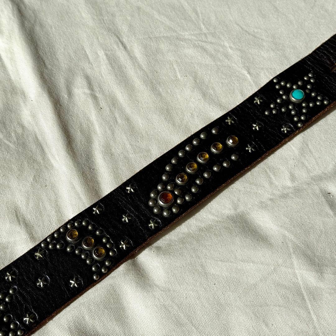 【34】美品 HTC レアPEACE 濃茶 スタッズベルト ターコイズ USA製