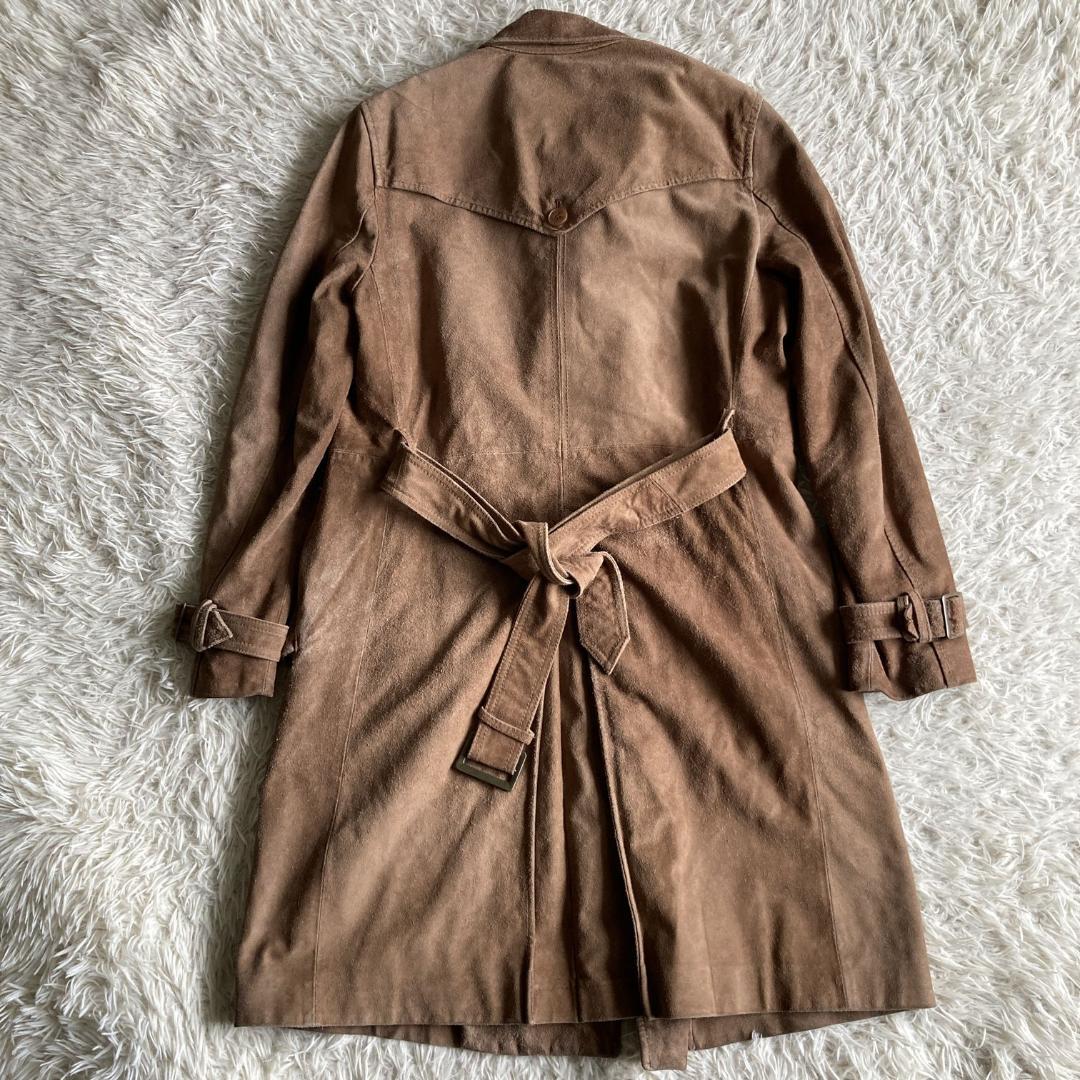 【牛革　Ｌサイズ】モルガンオム　レザートレンチコート　ベルト付き　ブラウン