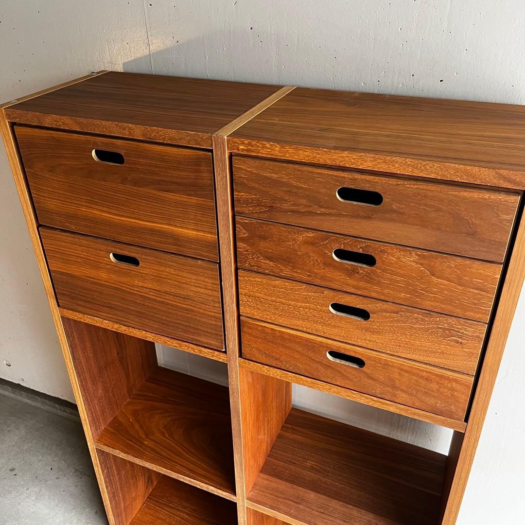 無印★スタッキングシェルフセット・３段×２列・ウォールナット材・チェスト２個付