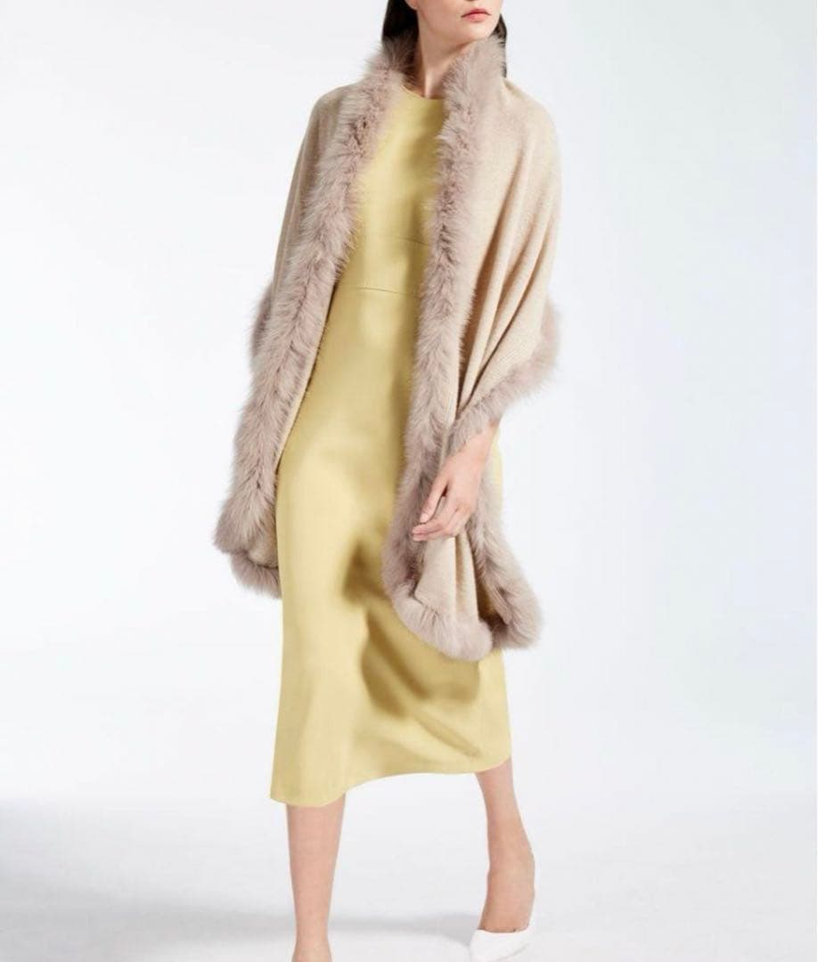 Max Mara☆ピュアカシミヤ100%フォックスファートリムストール