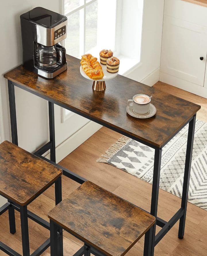 H　VASAGLE　カウンターテーブル　チェア　3点セット　ヴィンテージ　YK