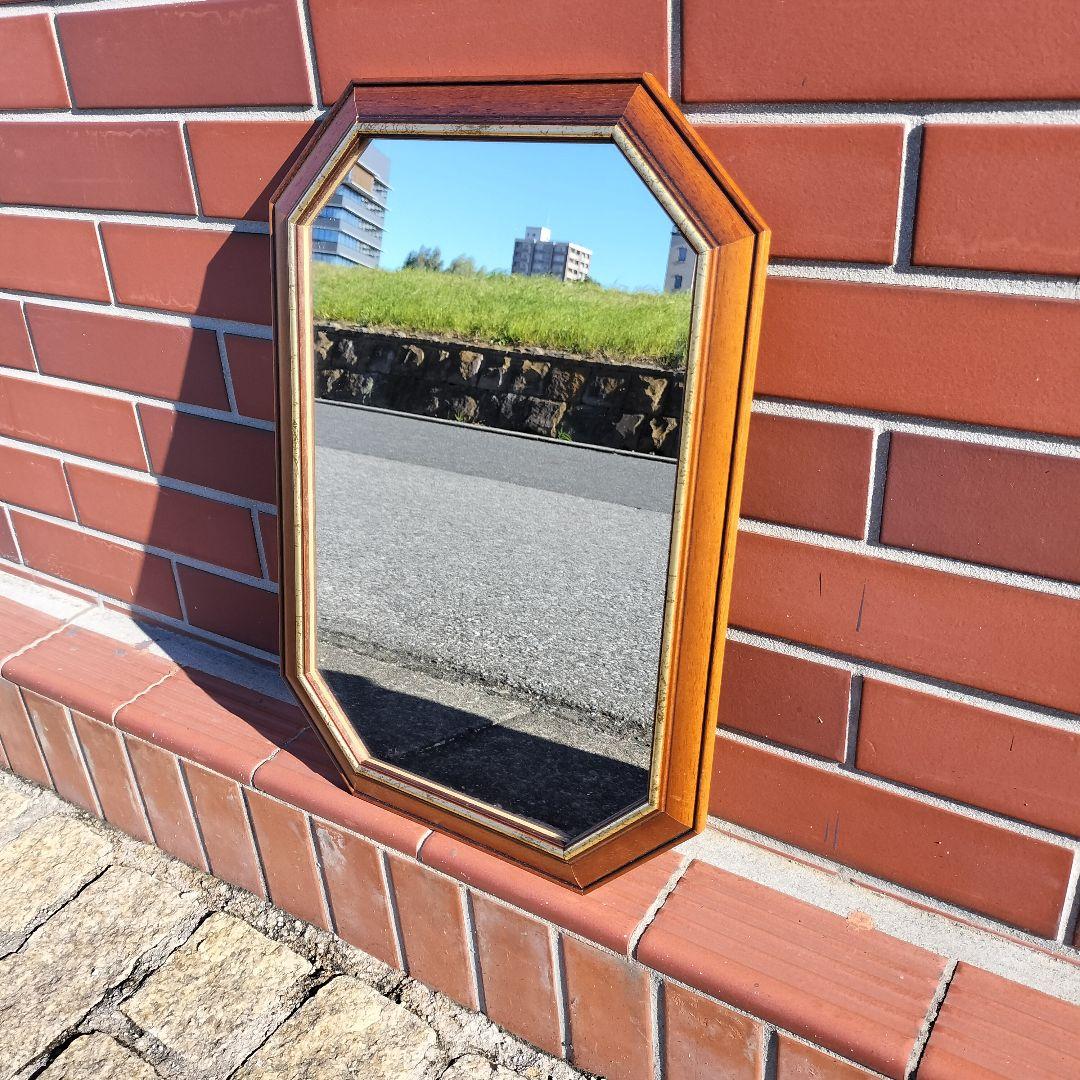 イタリア ヴィンテージ 木製八角形壁掛け鏡 アンティーク ミラー