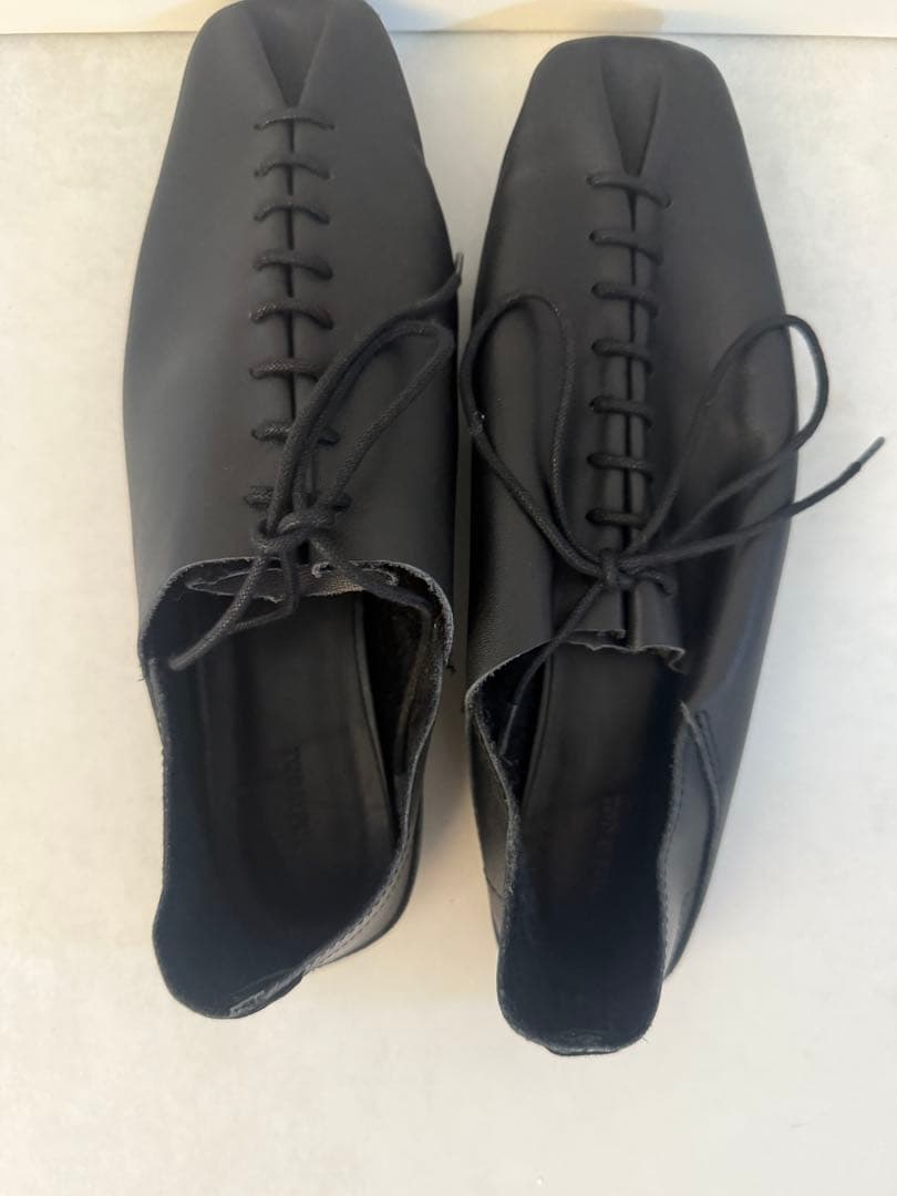 【まり】TODAYFUL レースアップ　レザー フラットシューズ　ブラック