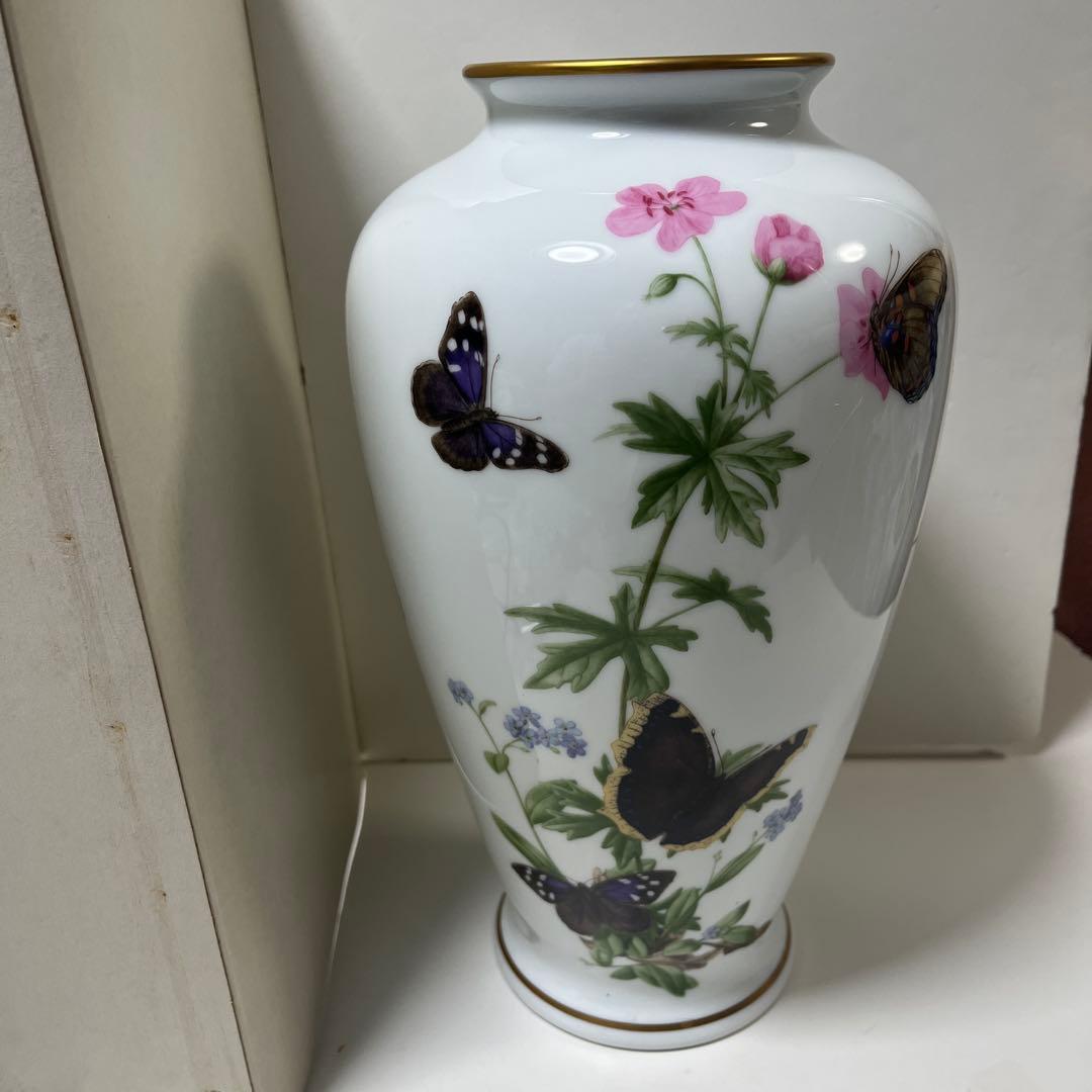 美品　フランクリンポーセリン　フラワーベース　花瓶　花　蝶