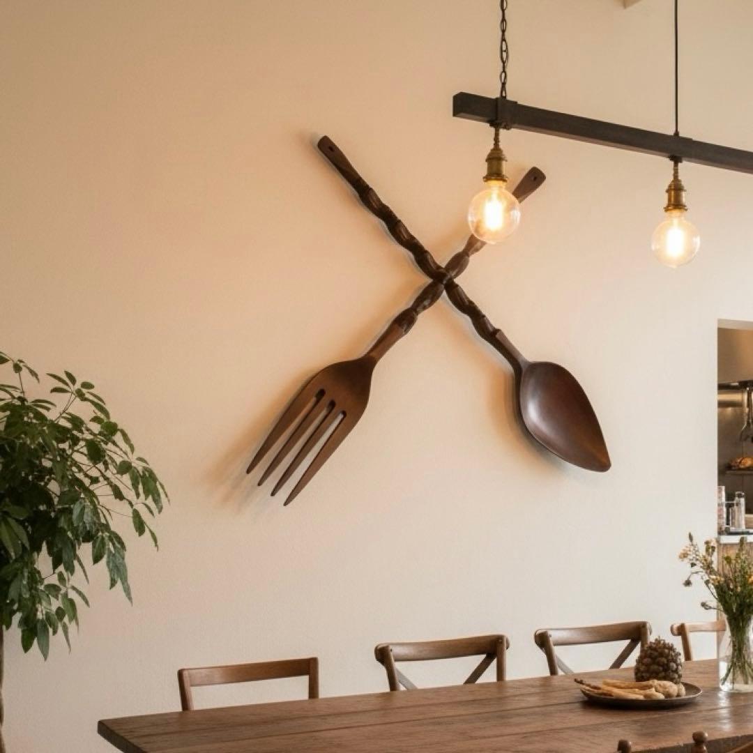 インテリア　巨大　木製　大きなスプーン&フォーク　セット　置き物　置物　オブジェ
