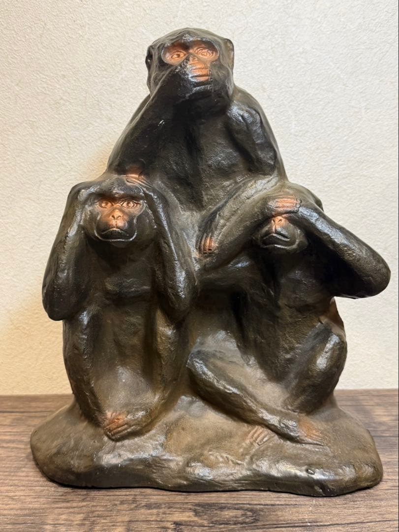 【送料込み】見猿聞か猿言わ猿　置物　モンキー　金属製　オブジェ