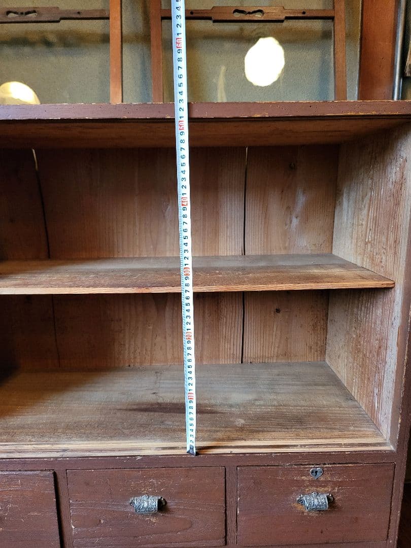 ガラス戸棚　引き出し　4杯　ゆらゆらガラス　古道具　アンティーク