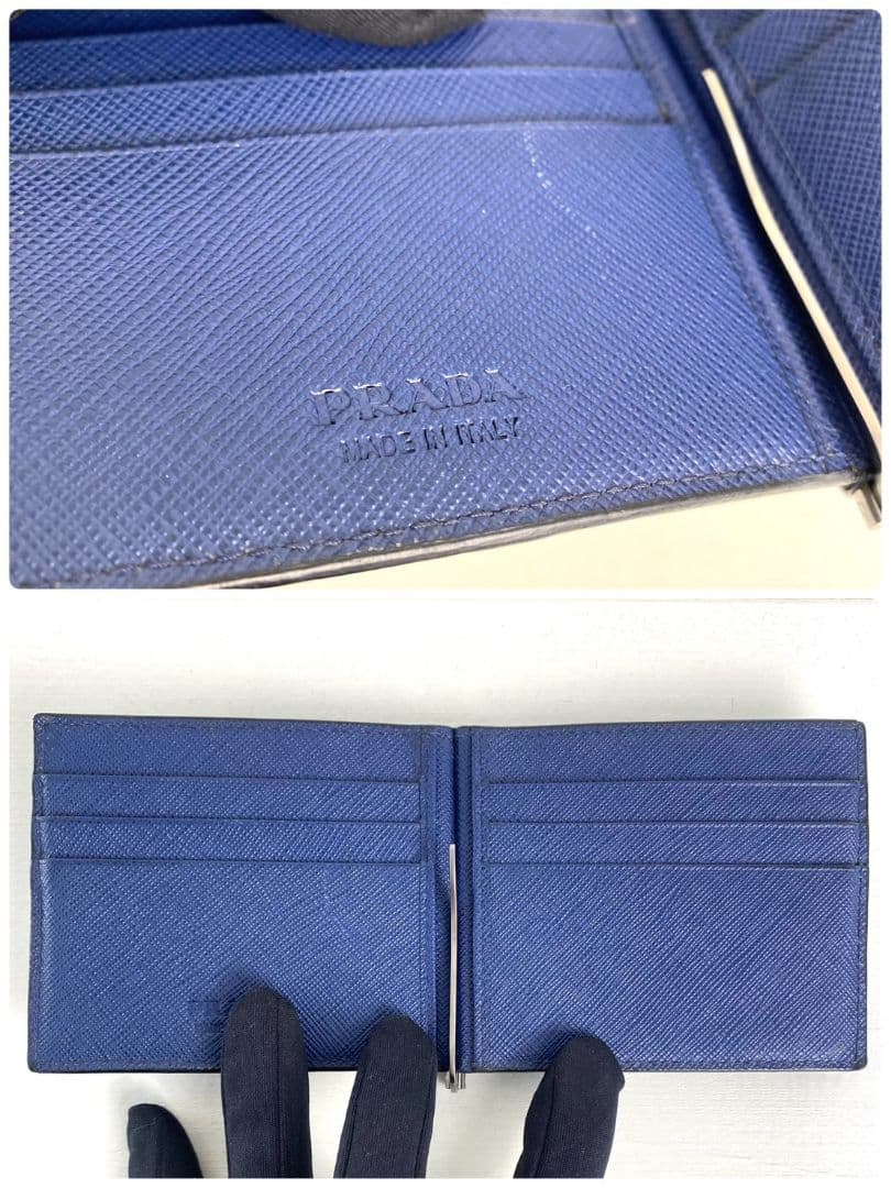 極美品✨PRADA プラダ　マネークリップ　サフィアーノ　メタルロゴ　レザー