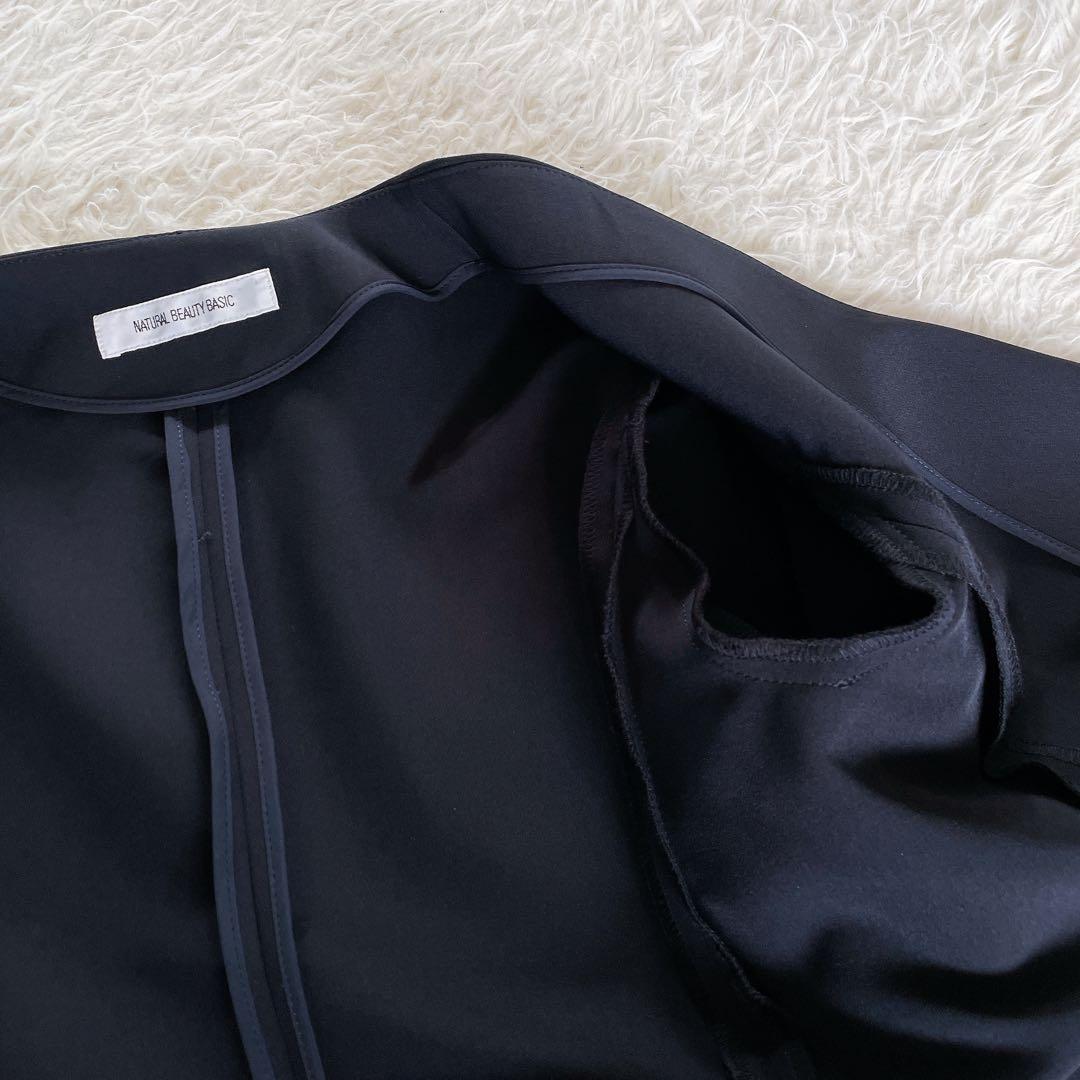 美品✨【ナチュラルビューティーベーシック】ノーカラージャケット パンツ ネイビー
