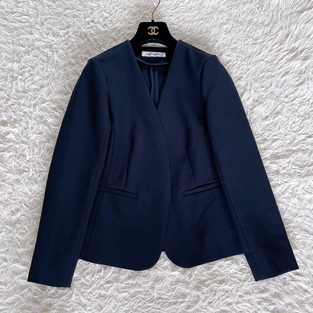 美品✨【ナチュラルビューティーベーシック】ノーカラージャケット パンツ ネイビー