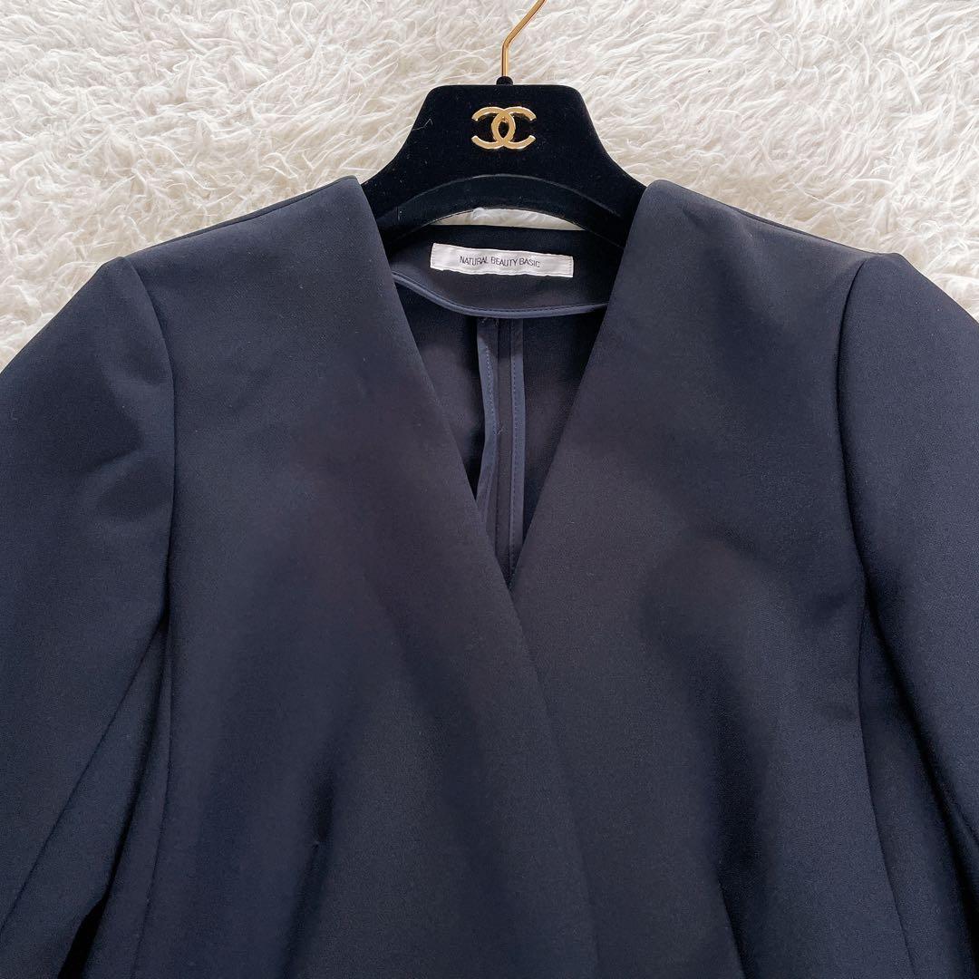 美品✨【ナチュラルビューティーベーシック】ノーカラージャケット パンツ ネイビー