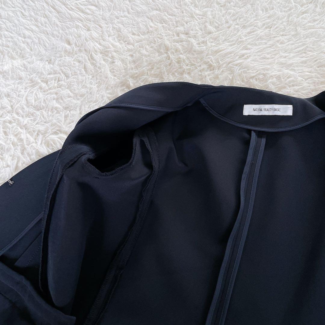 美品✨【ナチュラルビューティーベーシック】ノーカラージャケット パンツ ネイビー