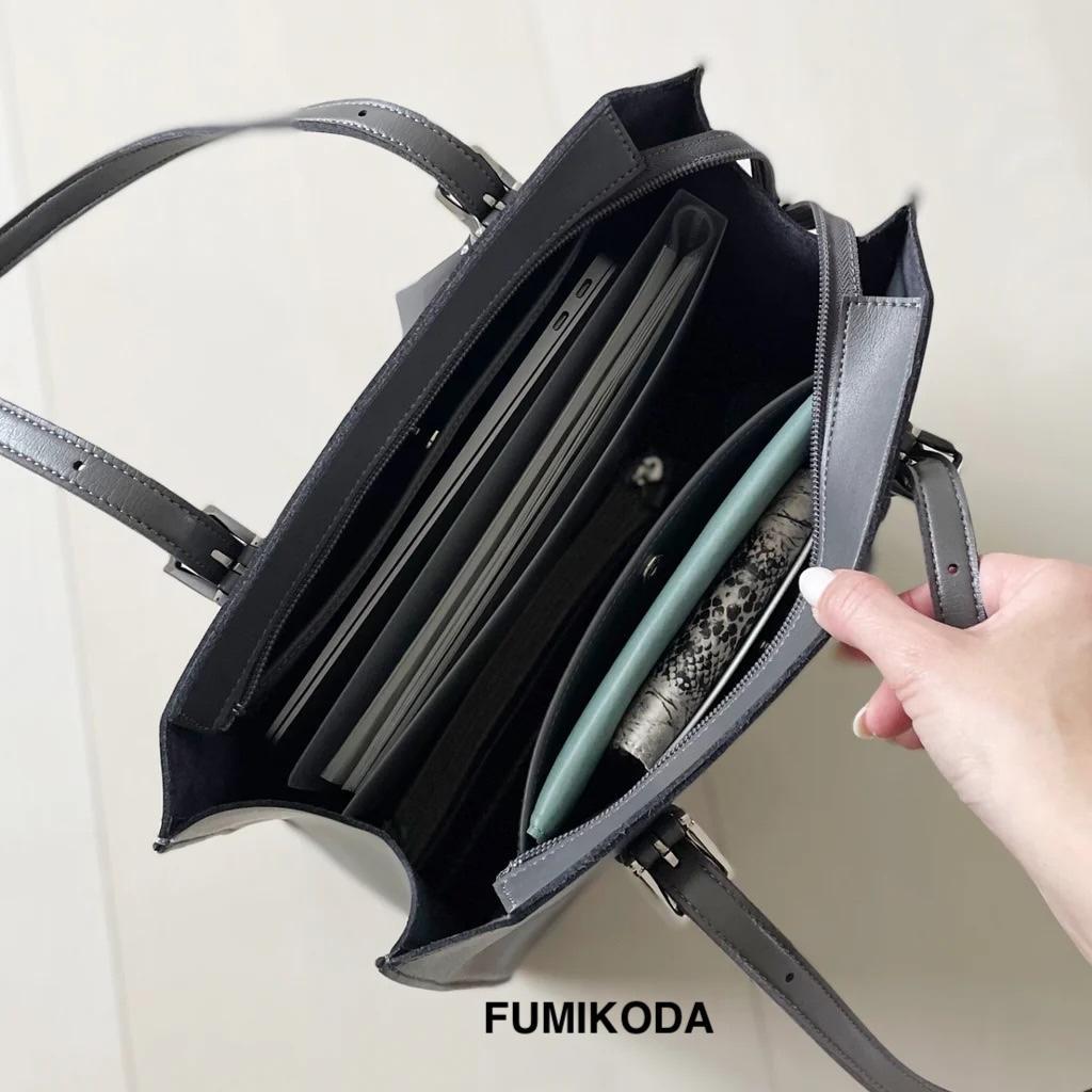 ★美品★FUMIKODAファスナー付縦型トートバッグGENEウォームグレー