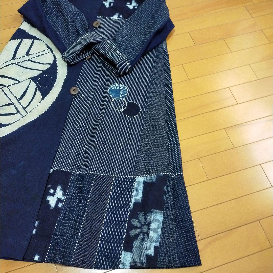 古布リメイク　筒描き、型染、縞木綿久留米絣からロングコート　　お値下げしました